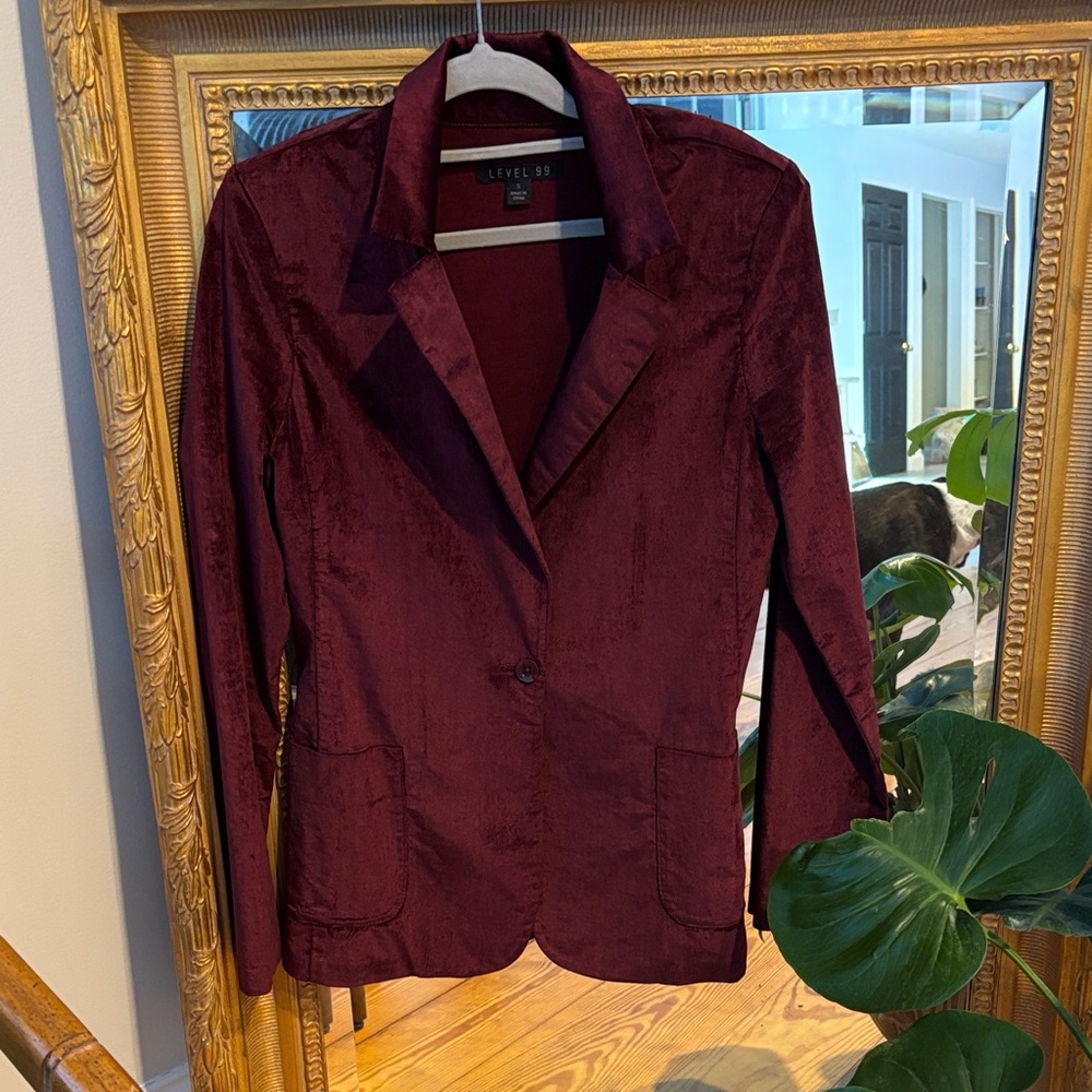 Level 99 velvet Women's Deep Burgundy Blazer